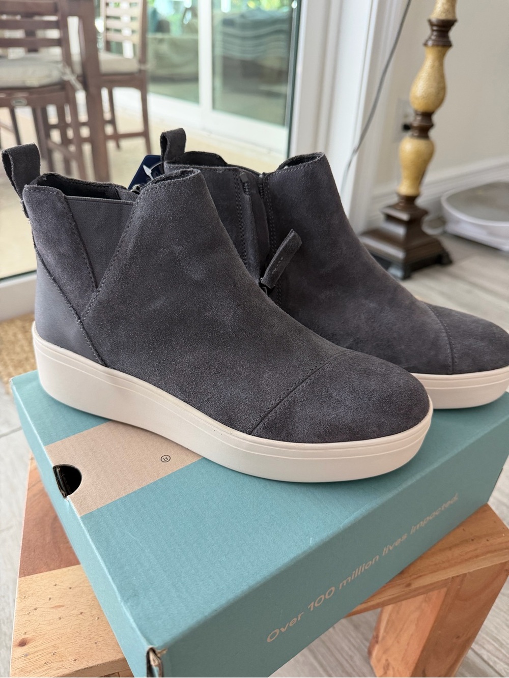 Toms Gray Suede Platform Ankle Booties